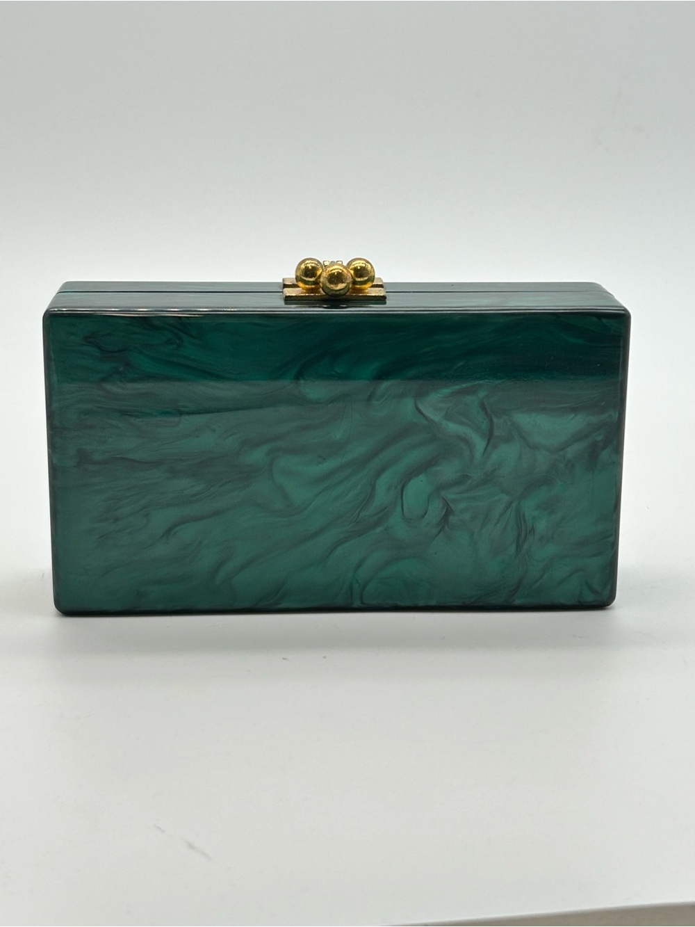 Edie Parker Emerald Green Marbled Acrylic Box Clutch with Gold Closure